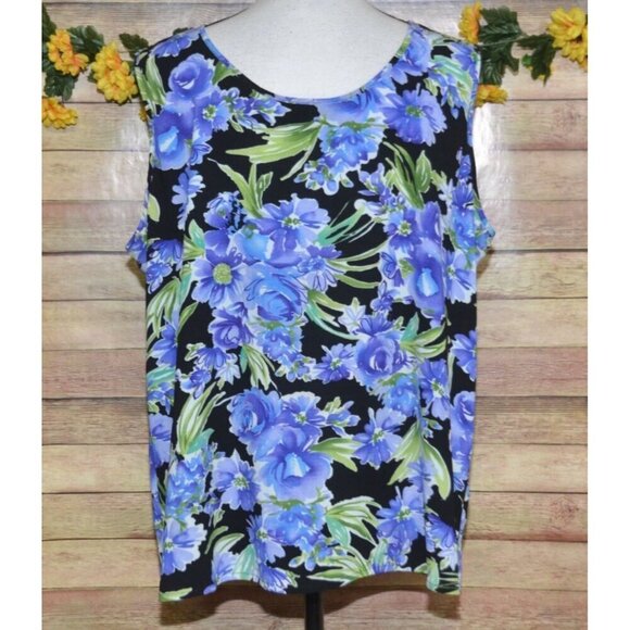 Vintage Joanna Purple Floral Sleeveless Tank Top Blouse Plus Size 18W Summer - Picture 5 of 8